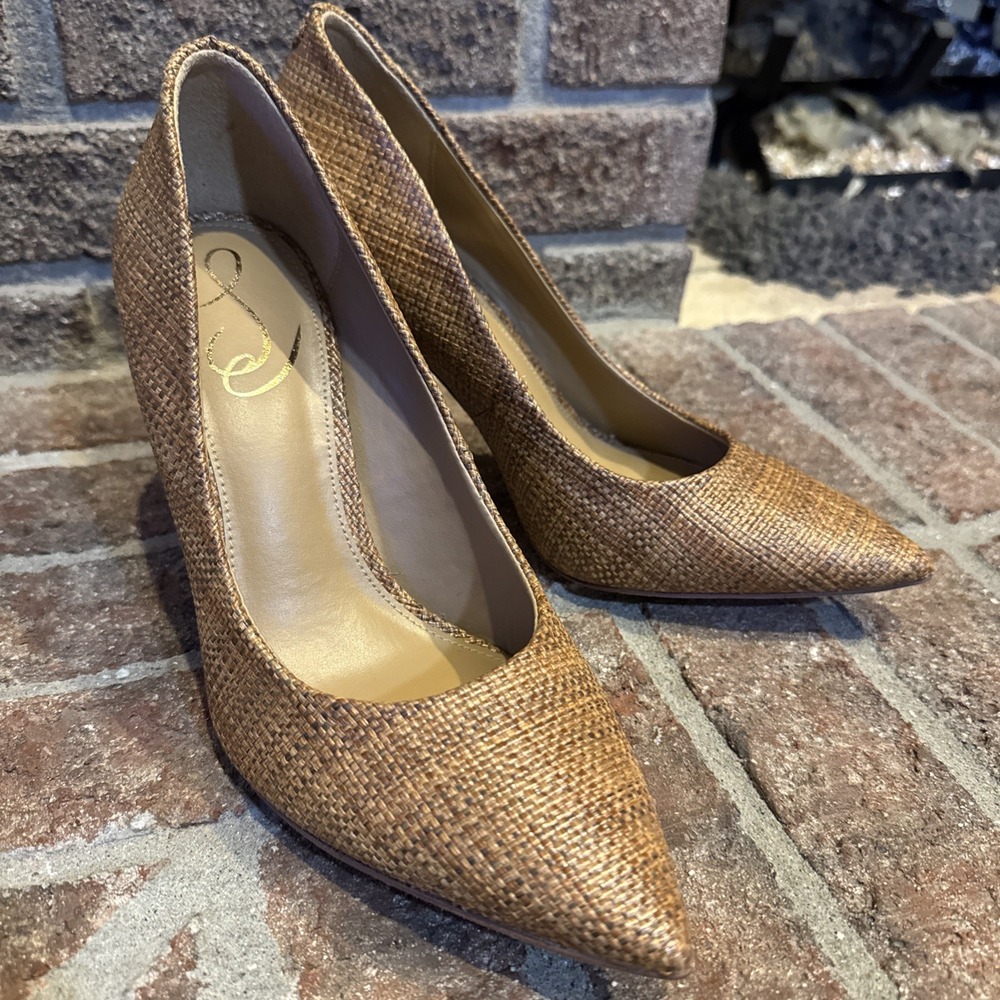 Sam Edelman Hazel Pointed Toe Pump Size 8W Cuoio Basket Weave Brown #799